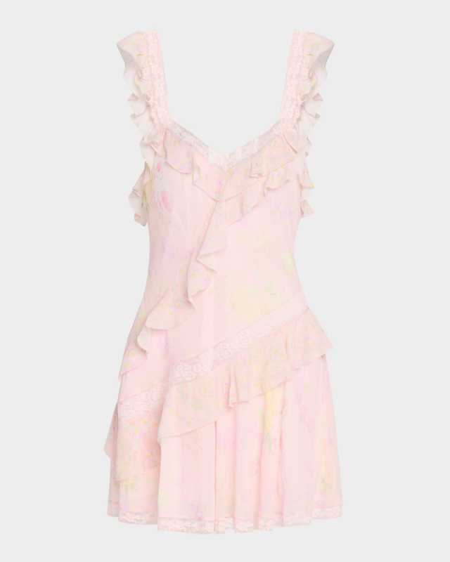 Serima Ruffled Lace-Trim Mini Dress